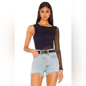 h:ours Pandora Bodysuit, Navy & Black Mesh, Size S